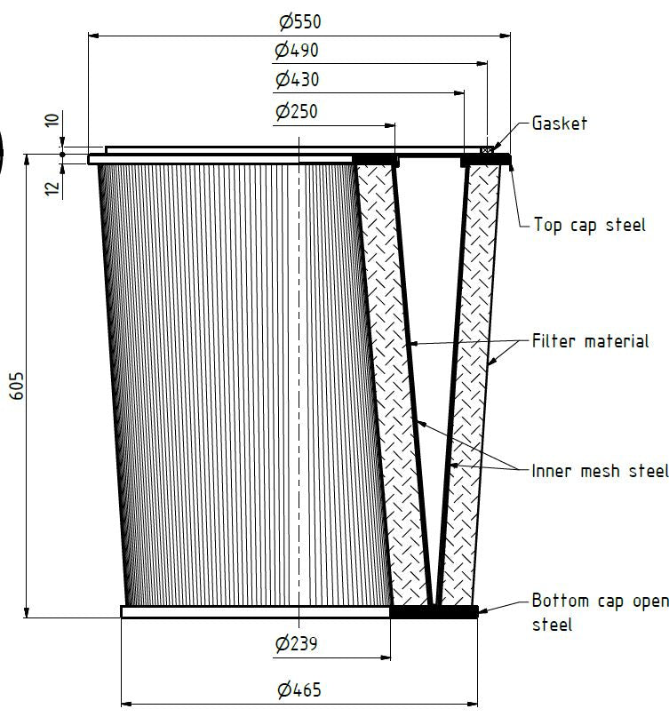 EIT-130-63875 Filterpatrone 550/465 x 605mm, 16,7m²