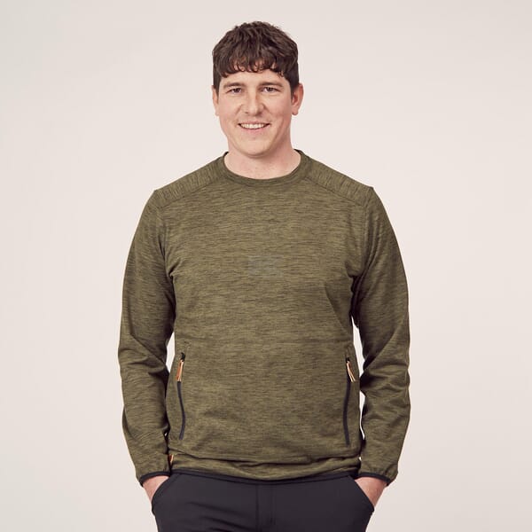 Fleeceshirt O-Ausschnitt Herren, oliv 2XL