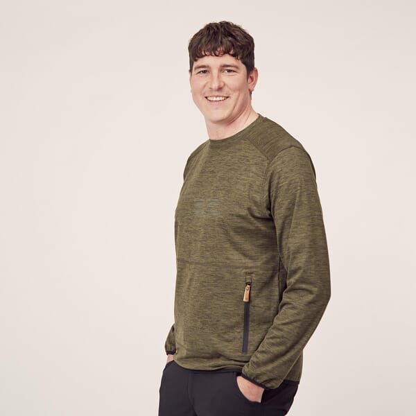 Fleeceshirt O-Ausschnitt Herren, oliv XL