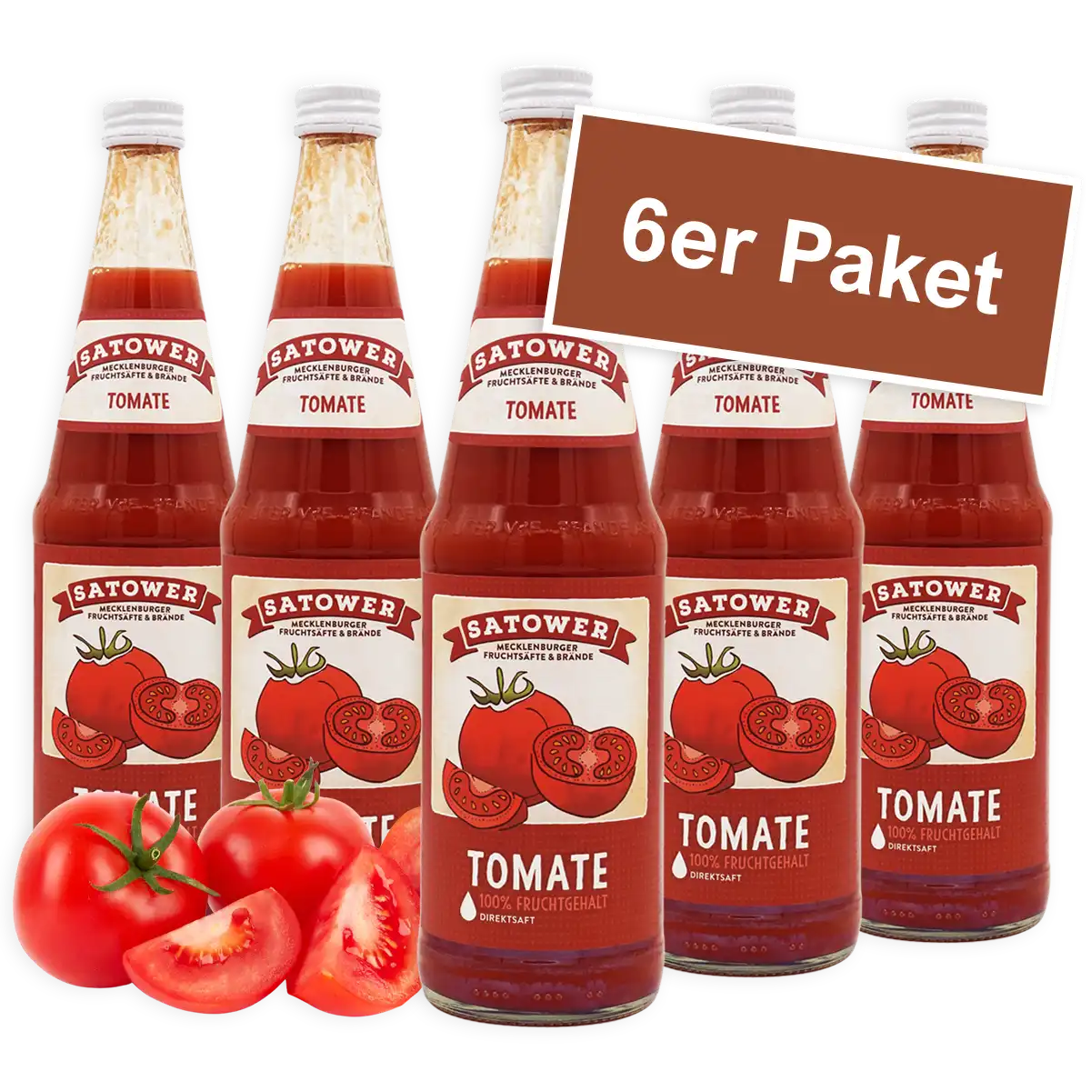 6er Paket Satower Tomatensaft – 100 % Direktsaft aus sonnengereiften Tomaten in Glasflaschen