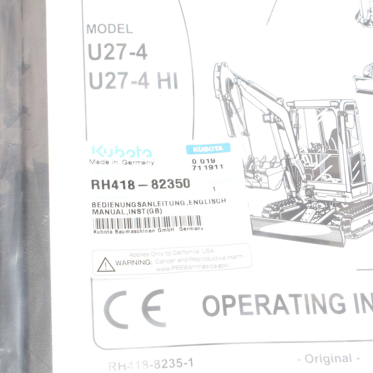 Kubota BEDIENUNGSANLEITUNG,ENGLISCH