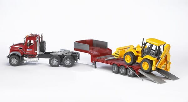 Mack Granite LKW mit Tieflader und JCB Baggerlader