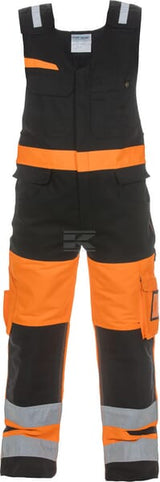 Latzhose, Erwachsener, Gr. L UK:38-40 Ja , orange schwarz, Trendy High Visible Stretch-Line , by Hydrowear