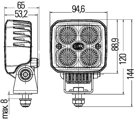 Arbeitsscheinwerfer, 12V/24V LED, 1200lm, Quadratisch