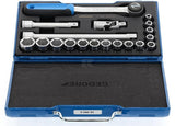 Steckschlüsselsatz, 1/2", 19-teilig, Sechskant, 8-24 mm