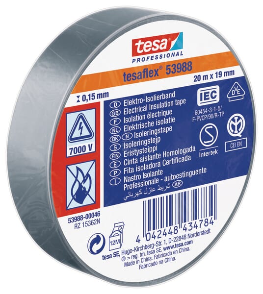 Isolierband, grau, 20 m x 19 mm TesaFLEX®