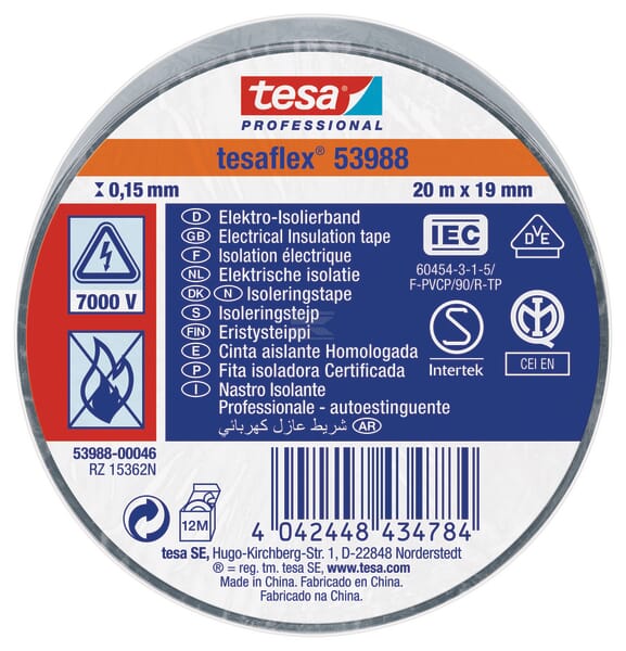 Isolierband, grau, 20 m x 19 mm TesaFLEX®