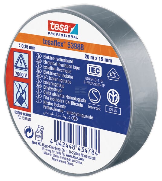 Isolierband, grau, 20 m x 19 mm TesaFLEX®