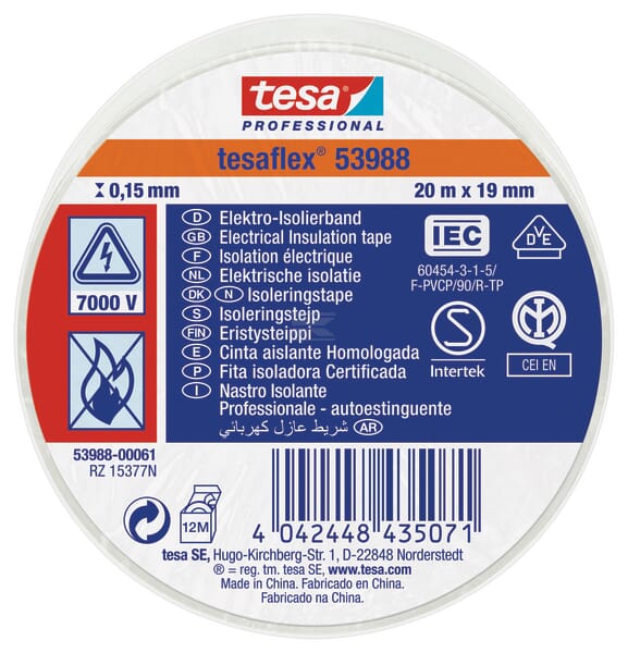 Isolierband, weiß, 20 m x 19 mm TesaFLEX®