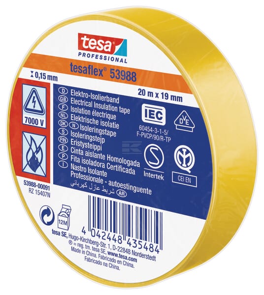 Isolierband, gelb, 20 m x 19 mm TesaFLEX®