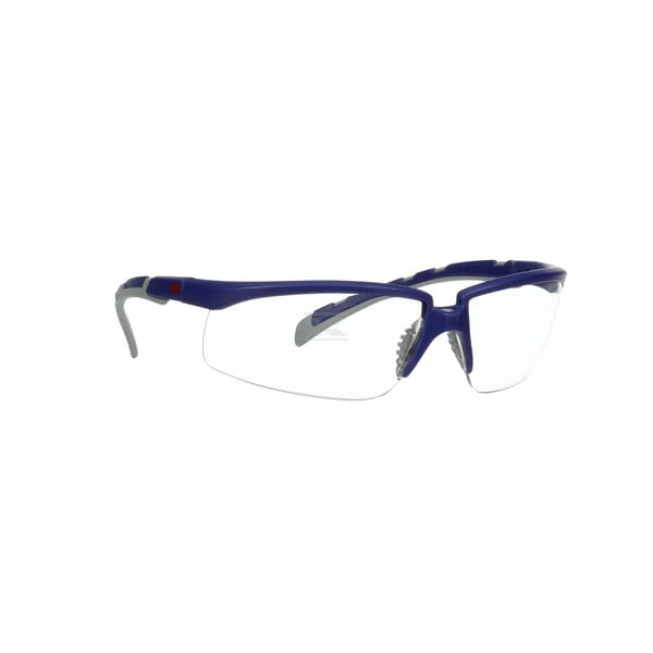Schutzbrille Solus 2000, blau/graue Bügel, beschlagfrei/kratzfest, durchsichtiges Glas