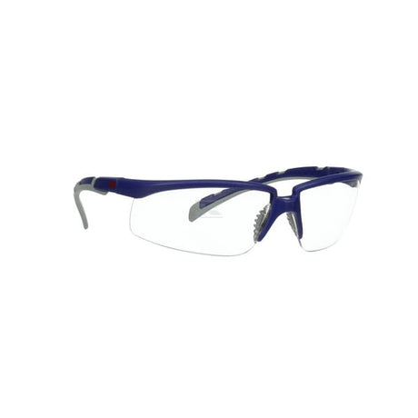 Schutzbrille Solus 2000, blau/graue Bügel, beschlagfrei/kratzfest, durchsichtiges Glas