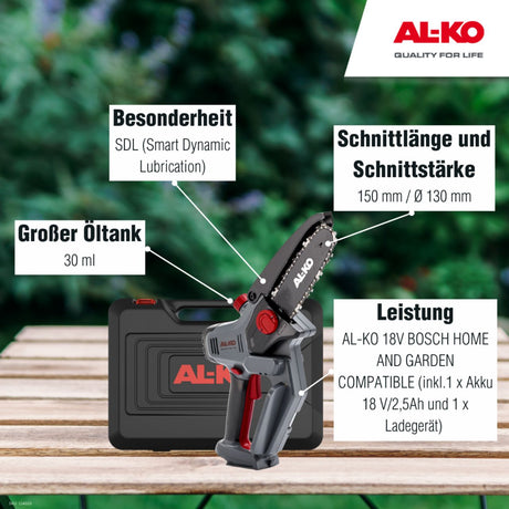 AL-KO Akku-Minikettensäge CSM 1815 AL-KO 18 V BOSCH HOME AND GARDEN COMPATIBLE inkl. 1 Akku und Ladegerät