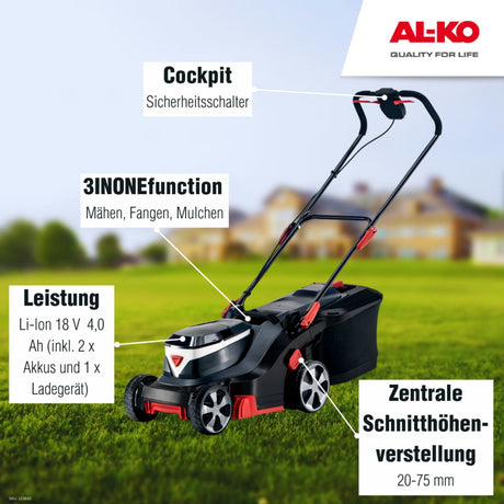 AL-KO Akku-Rasenmäher 38.2 Li Comfort AL-KO 18 V BOSCH HOME AND GARDEN COMPATIBLE inkl. 2 Akkus und Ladegerät