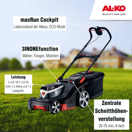 AL-KO Akku-Rasenmäher 382 Li Premium AL-KO 18 V BOSCH HOME AND GARDEN COMPATIBLE inkl. 2 Akkus und Ladegerät