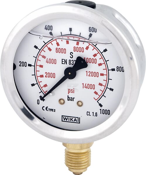 Manometer, Ø63 mm, 1000 bar, Anschluss unten 1/4"