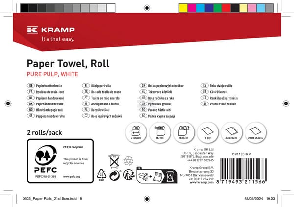 Papierhandtuch, weiße Rolle, 23cm x 1000m, 1-lagig, Außen Ø370mm, geprägt, 2 Rollen