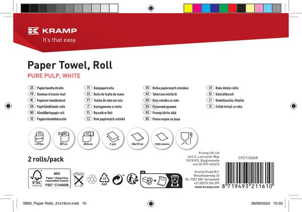 Papierhandtuch, weiße Rolle, 28cm x 370m, 2-lagig, Außen Ø300mm, 2 Rollen