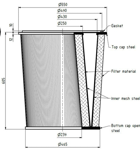 EIT-130-63875 Filterpatrone 550/465 x 605mm, 16,7m²