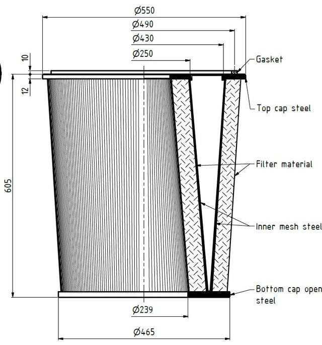 EIT-130-63875 Filterpatrone 550/465 x 605mm, 16,7m²