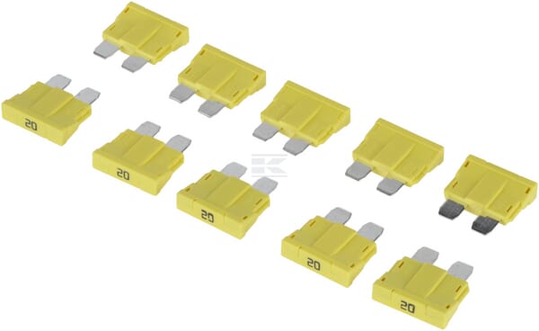 Sicherung, Stecksicherung, Standard, 20A,  Gelb, 19mm, 10Stk., Kramp