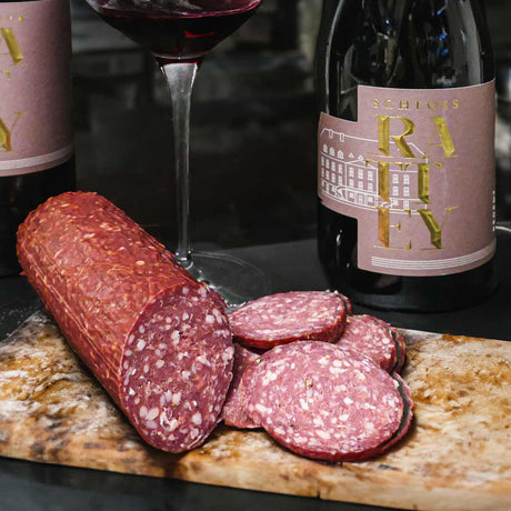 Inselmühle Usedom Wasserbüffel Salami mit Ratteyer Rotwein