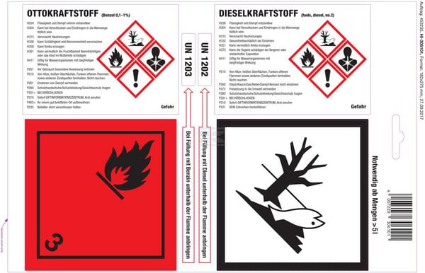 Klebeetiketten für Benzin/Diesel, 25 Blatt