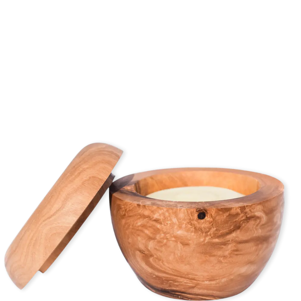 jolu Rasierdose aus Olivenholz mit Seife