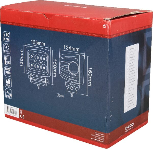 Arbeitsscheinwerfer, 10-30V, LED, 5400lm, Quadratisch