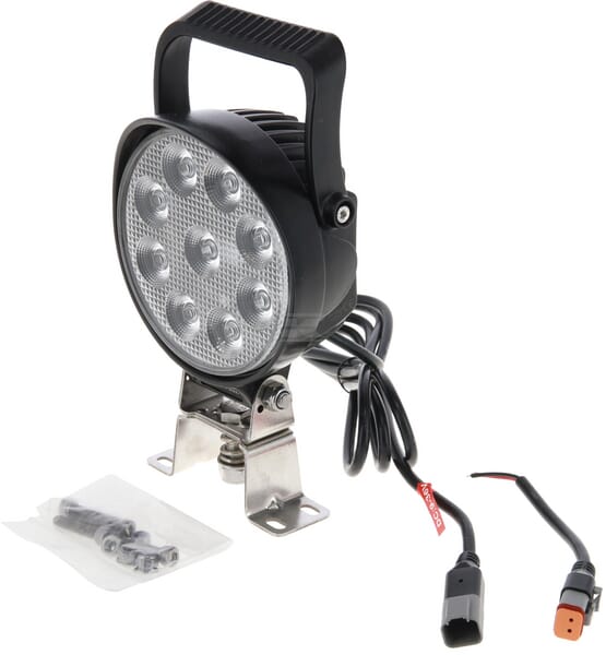 Arbeitsscheinwerfer LED, 54W, 5100lm, rund, 12/24V, Ø133x75mm, Deutsch Stecker, Flood, 9LED's, Griff + Schalter