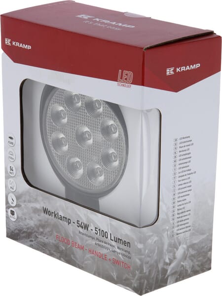 Arbeitsscheinwerfer LED, 54W, 5100lm, rund, 12/24V, Ø133x75mm, Deutsch Stecker, Flood, 9LED's, Griff + Schalter