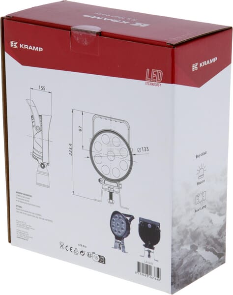 Arbeitsscheinwerfer LED, 54W, 5100lm, rund, 12/24V, Ø133x75mm, Deutsch Stecker, Flood, 9LED's, Griff + Schalter