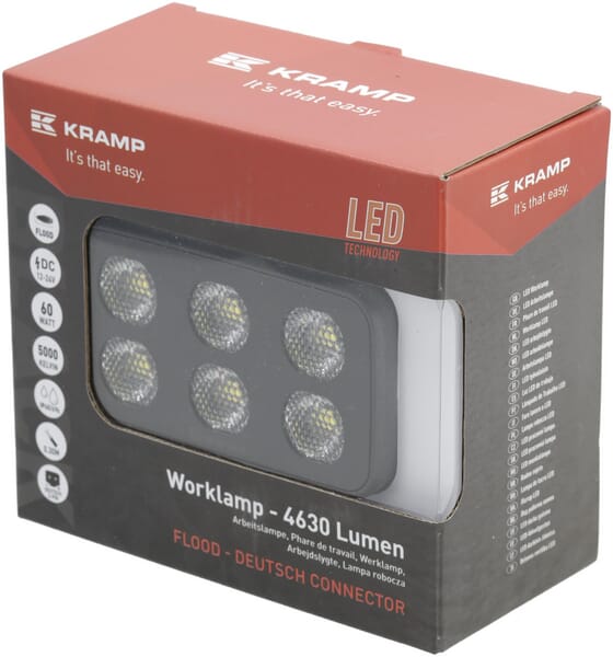 Arbeitsscheinwerfer LED, 60W, 4630lm, rechteckig, 12/24V, weiß, 115x65x47mm Deutsch Stecker, Flood, 12LED's