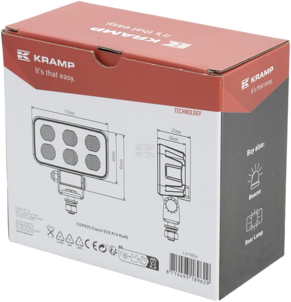 Arbeitsscheinwerfer LED, 60W, 4630lm, rechteckig, 12/24V, weiß, 115x65x47mm Deutsch Stecker, Flood, 12LED's
