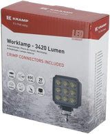 Arbeitsscheinwerfer LED, 27W, 3420lm, quadratisch, weiß, 96.5x48.5x124.5mm,Deutsch 2-pin, flood, Kramp