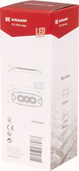 Blinkleuchte LED, rechteckig, 10/30V, rot, 82x30x9mm, 3 LED's, Kramp