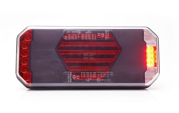 Multifunktions-Rücklicht LED, links, rot/orange/weiß, 12-24V, 236x104x40,5mm