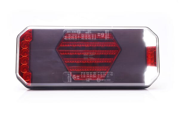 Multifunktions-Rücklicht LED, links, rot/orange/weiß, 12-24V, 236x104x40,5mm
