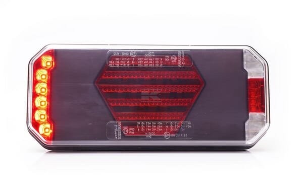 Multifunktions-Rücklicht LED, links, rot/orange/weiß, 12-24V, 236x104x40,5mm