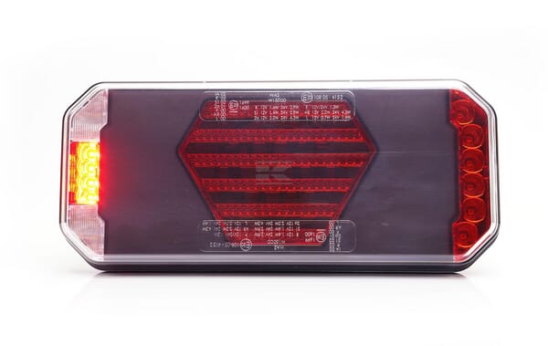 Multifunktions-Rücklicht LED, rechts, rot/orange/weiß, 12-24V, 236x104x40,5mm