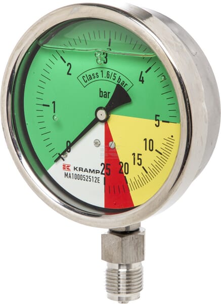 Manometer Ø100mm 0-5-20-25 1/2" BSP  Anschluss unten