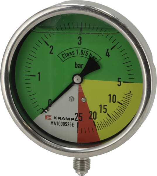 Manometer Ø100mm 0-5-20-25 1/4" BSP  Anschluss unten