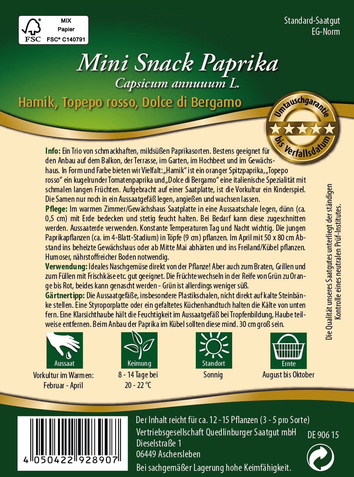 Quedlinburger Saatgut Mini-Snack Paprika „Hamik, Topepo rosso, Dolce di Bergamo“