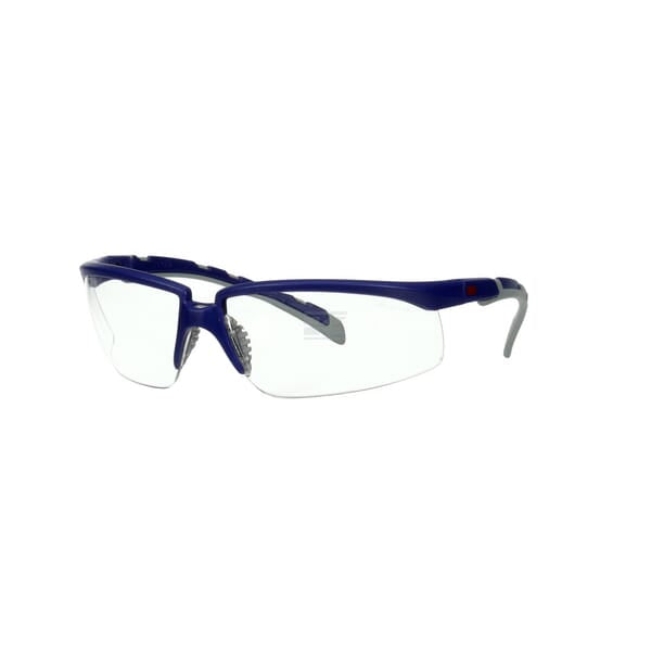 Schutzbrille Solus 2000, blau/graue Bügel, beschlagfrei/kratzfest, durchsichtiges Glas