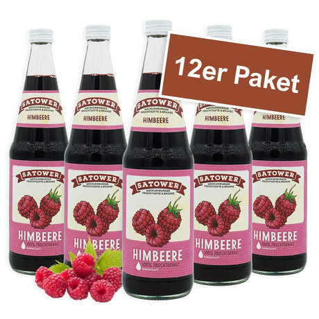 12er Paket Satower Himbeersaft – 100 % Direktsaft in Mehrwegflaschen
