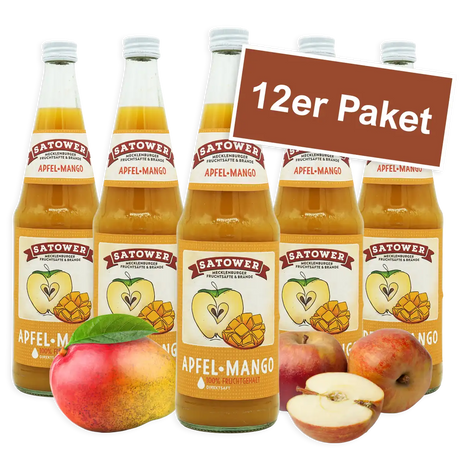 12er Paket Satower Apfel-Mango Saft – fruchtiger Direktsaft in Mehrweg-Glasflaschen