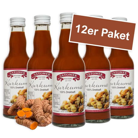 12er Paket Satower Kurkumasaft – 100 % Direktsaft in Mehrwegflaschen