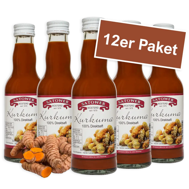 12er Paket Satower Kurkumasaft – 100 % Direktsaft in Mehrwegflaschen