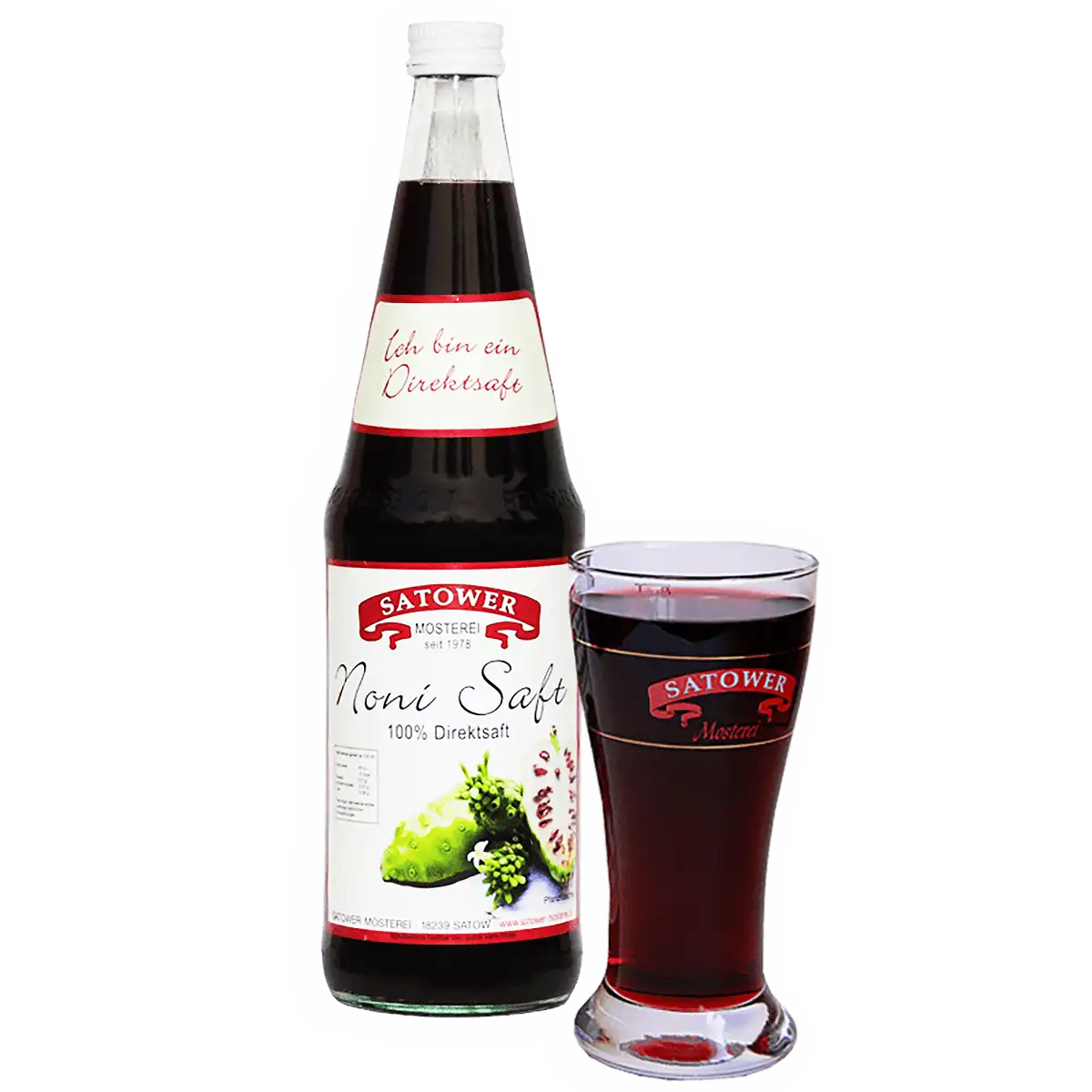 Satower Mosterei 12 x 0,7l Noni Saft / Maulbeerensaft (purer Direktsaft) – Vorratspack