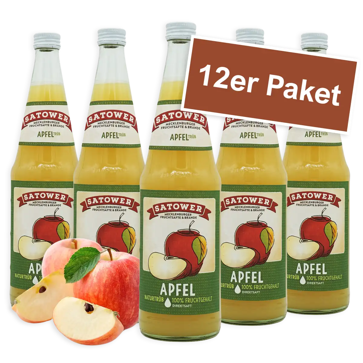 12er Paket Satower Apfelsaft – 100 % Fruchtgehalt im Mehrweg-Glas